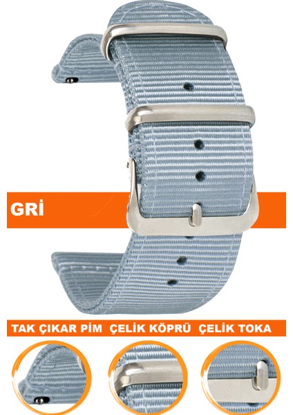 18mm-20mm-22mm-24mm saatlerle uyumlu premıum nato kumaş tekstil saat kordonu kayışı f39clds-gr