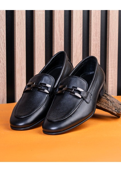 Italyan Stil Iç Dış Naturel Deri Erkek Ayakkabı Siyah T14600