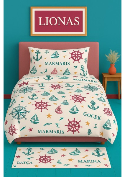 Tek Kişilik Desenli Nevresim + 1 Adet Kapaklı Yastık Kılıfı