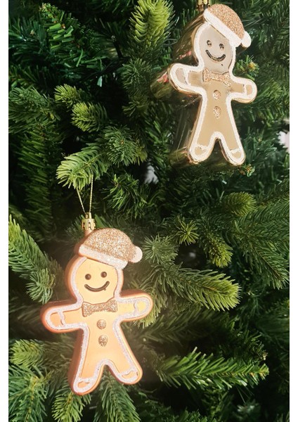 Parlak Altın Renkli Kurabiye Adam Süsleri, 2'li, Kalın ve Şık Ağaç Dekoru