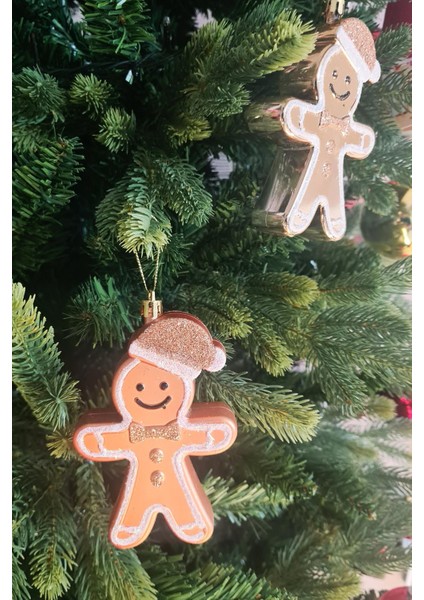 Parlak Altın Renkli Kurabiye Adam Süsleri, 2'li, Kalın ve Şık Ağaç Dekoru fiyatları