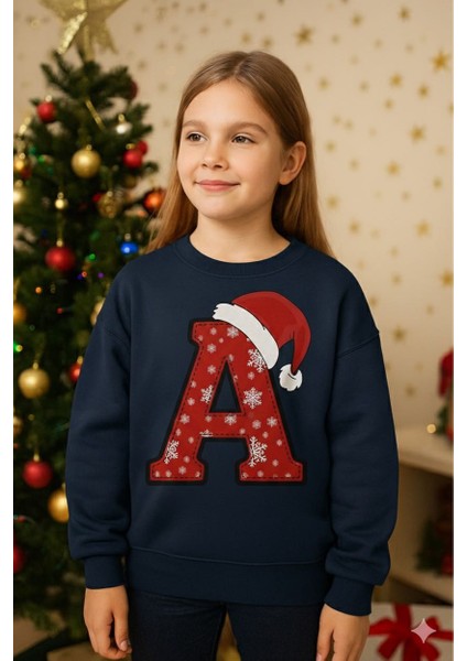 A Harfli Unisex Yilbasi Temali Sweatshirt Cocuk