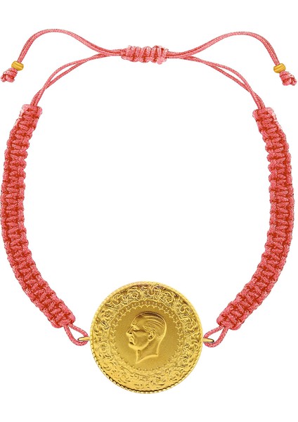 22 Ayar Yeni Tam Altın Pembe Renkli Ipli Bileklik modelleri