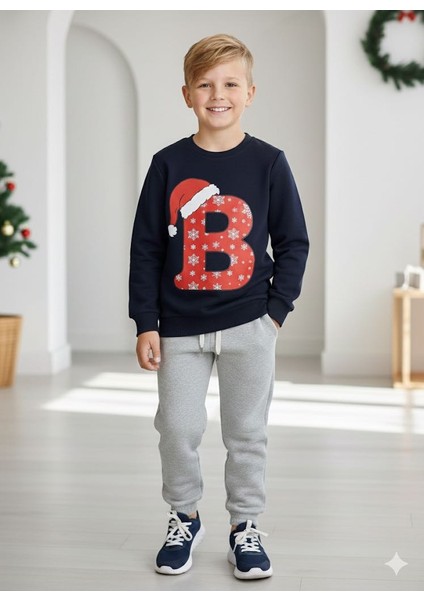 B Harfli Unisex Yilbasi Temali Sweatshirt Cocuk fiyatları