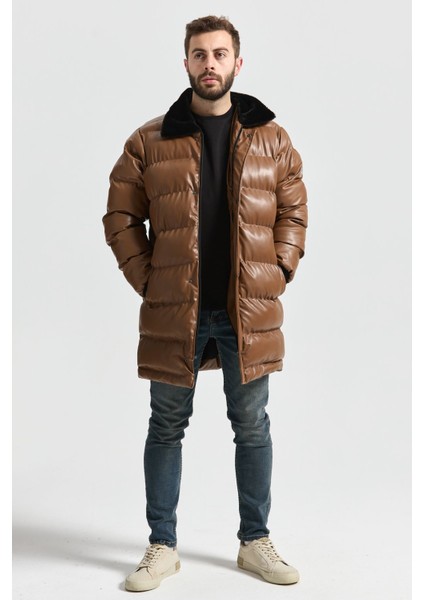 Slimfit Kesim Erkek Uzun Deri Sisme Mont-Vizon