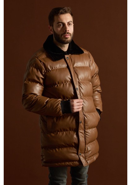 Slimfit Kesim Erkek Uzun Deri Sisme Mont-Vizon fiyatları