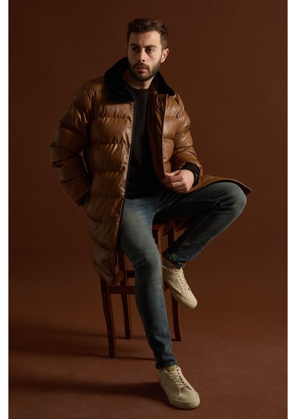 Slimfit Kesim Erkek Uzun Deri Sisme Mont-Vizon modelleri