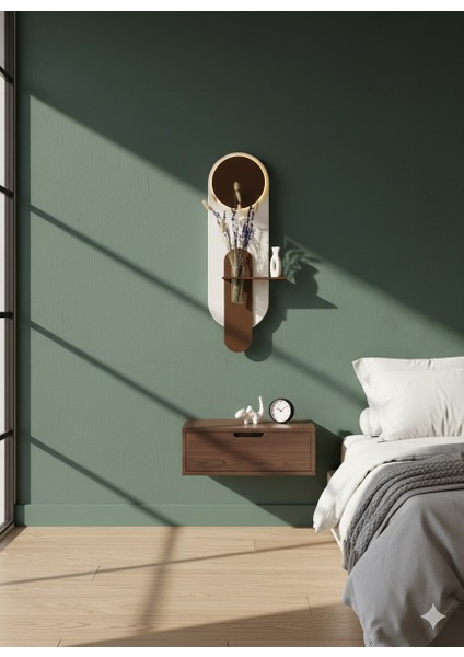 Petunya Ahşap Pilli Ledli Iskandinav Tarzı Salon Duvar Rafı Modern Çiçeklik 26 x 90 cm