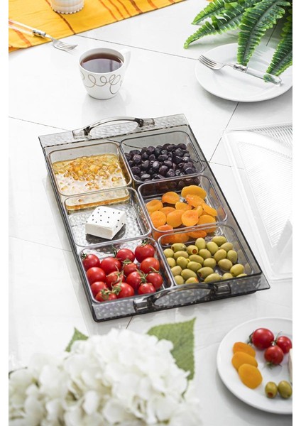 Akrilik Barok Füme 6 Bölmeli Tek Kapaklı Büyük Kahvaltılık fiyatları