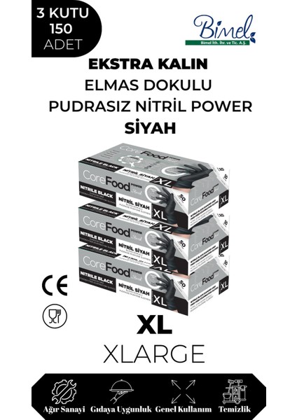 Nitril Siyah Power Muayene Eldiveni Xl - 3 Paket 50 Li
