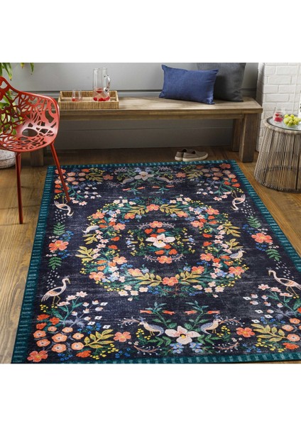 Mars 2184 Lacivert Botanik Floral Çiçeksi Modern ve Country Stil Dokuma Taban Halı fiyatları