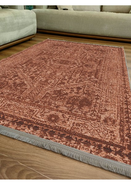 Mars 2080 Hardal Tonlarında Etnik Otantik Eskitme Desen Kaymaz Taban Dekoratif Halı