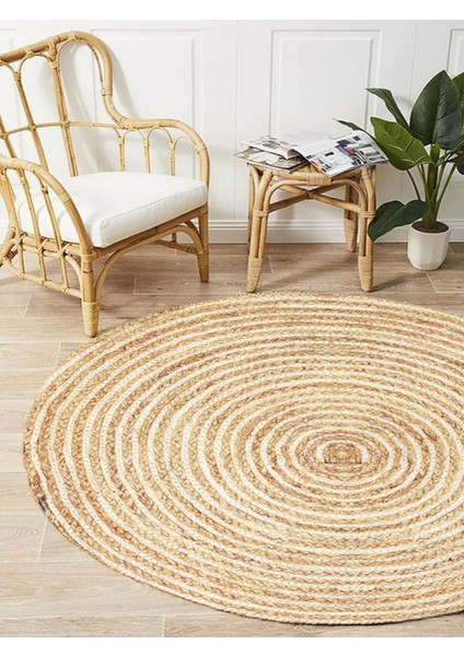 Boho 949 Jüt Rengi Örgü Yuvarlak Natural Çift Taraflı Halı fırsatları