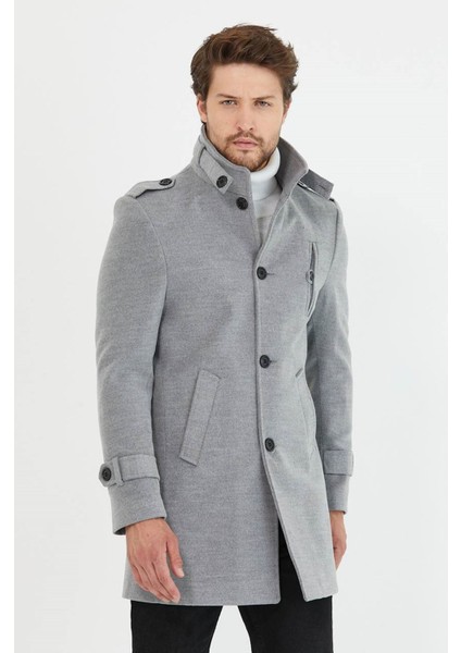 580-SLIMFIT Kesim Erkek Ezel Yaka Diz Üstü Kaşe Kaban-Gri modelleri