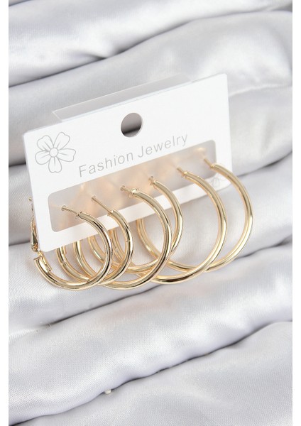 Pirinç Halka Model Gold Renk Kadın Set Küpe