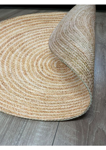 Boho 949 Jüt Rengi Örgü Yuvarlak Natural Çift Taraflı Halı
