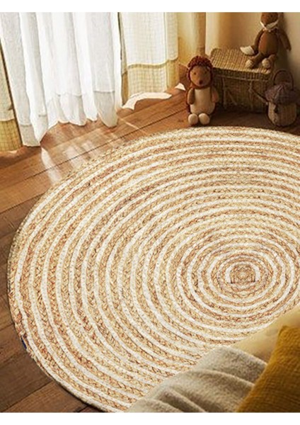 Boho 949 Jüt Rengi Örgü Yuvarlak Natural Çift Taraflı Halı indirimleri