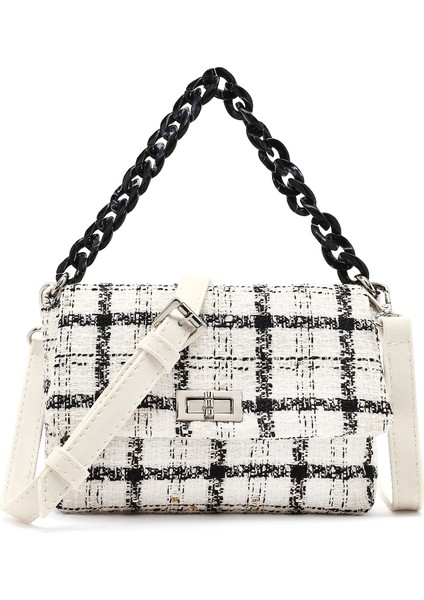 Kadın Beyaz Uzun Askılı Desenli Kumaş Çapraz Çanta 25SBD23726F