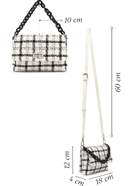 Kadın Beyaz Uzun Askılı Desenli Kumaş Çapraz Çanta 25SBD23726F fiyatları