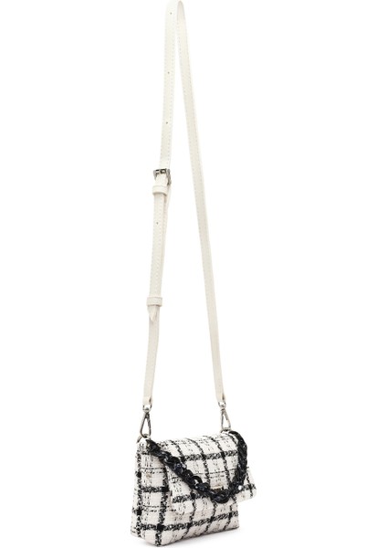 Kadın Beyaz Uzun Askılı Desenli Kumaş Çapraz Çanta 25SBD23726F