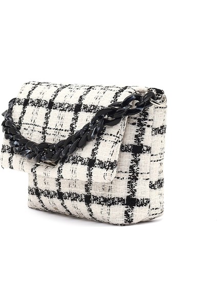 Kadın Beyaz Uzun Askılı Desenli Kumaş Çapraz Çanta 25SBD23726F