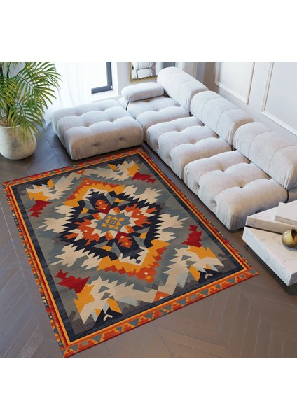 Mars 204 Çok Renkli Gri Otantik Etnik Desen Kaymaz ve Dokuma Taban Dekoratif Halı fiyatları