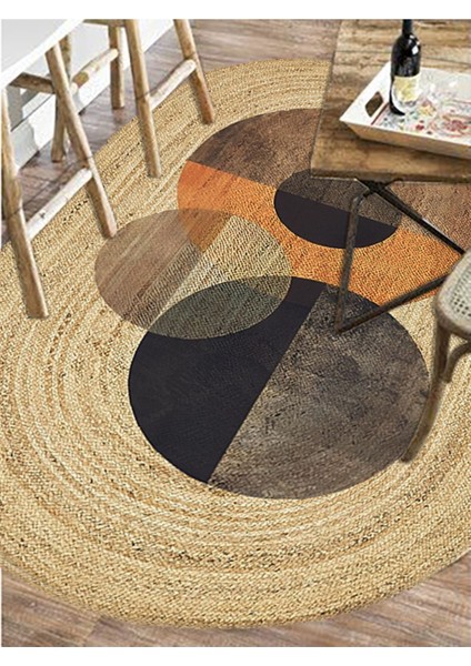 Boho 986 Oval Siyah Etnik Desenli Jüt Rengi Örgü Yuvarlak Natural Çift Taraflı Halı modelleri