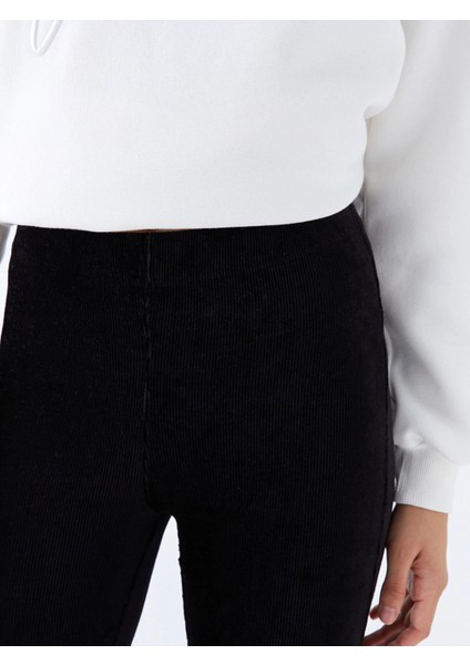 Xsıde Siyah Beli Lastikli Ispanyol Paça Kadife Kadın Tayt modelleri