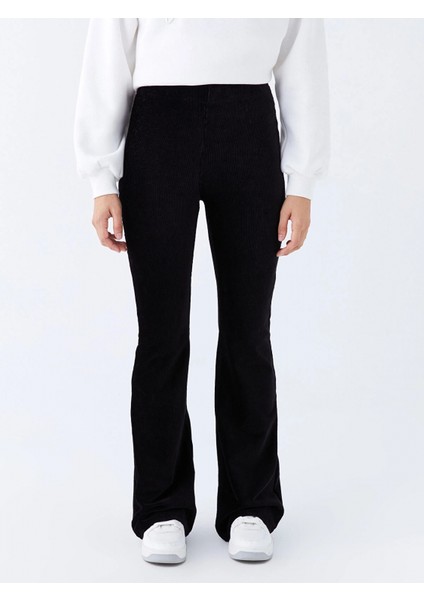 Xsıde Siyah Beli Lastikli Ispanyol Paça Kadife Kadın Tayt fırsatları