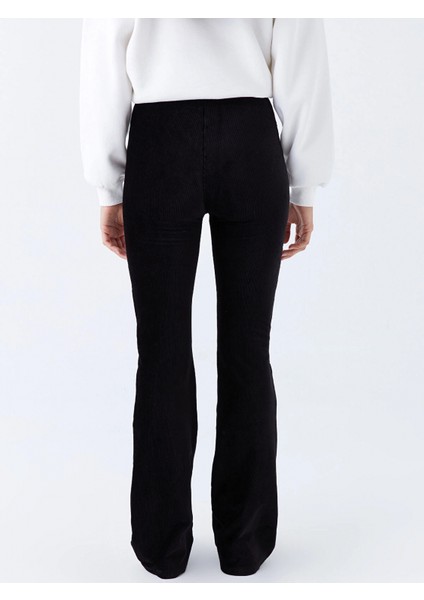 Xsıde Siyah Beli Lastikli Ispanyol Paça Kadife Kadın Tayt indirimleri