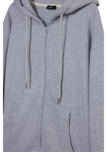 Erkek Relax Fit Rahat Kesim Pamuklu Tam Fermuarlı Kanguru Cepli sırt Çantalı Gri Sweatshirt fiyatları