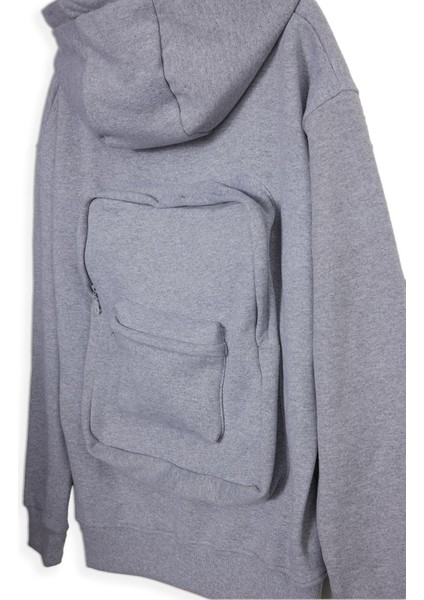 Erkek Relax Fit Rahat Kesim Pamuklu Tam Fermuarlı Kanguru Cepli sırt Çantalı Gri Sweatshirt modelleri