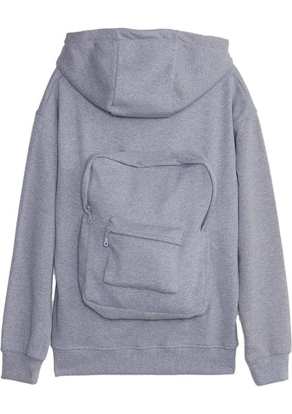 Erkek Relax Fit Rahat Kesim Pamuklu Tam Fermuarlı Kanguru Cepli sırt Çantalı Gri Sweatshirt fırsatları