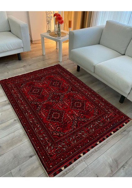 Mars 2168 Bordo Tonlarında Geleneksel Klasik Yıkanabilen Dekoratif Halı