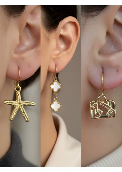 Trend Sembol Figürlü 3’lü Kadın Küpe Set