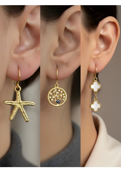 Trend Sembol Figürlü 3’lü Kadın Küpe Set