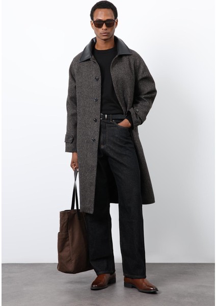 Kahve Kontrast Yaka Erkek Kaban