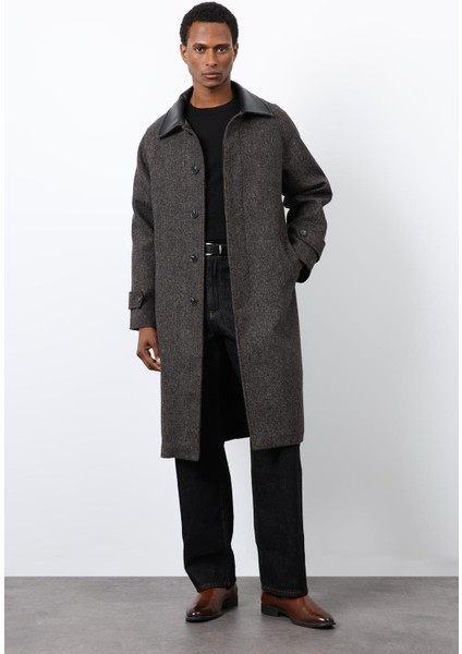 Kahve Kontrast Yaka Erkek Kaban fiyatları