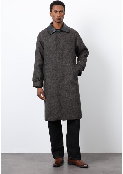 Kahve Kontrast Yaka Erkek Kaban modelleri