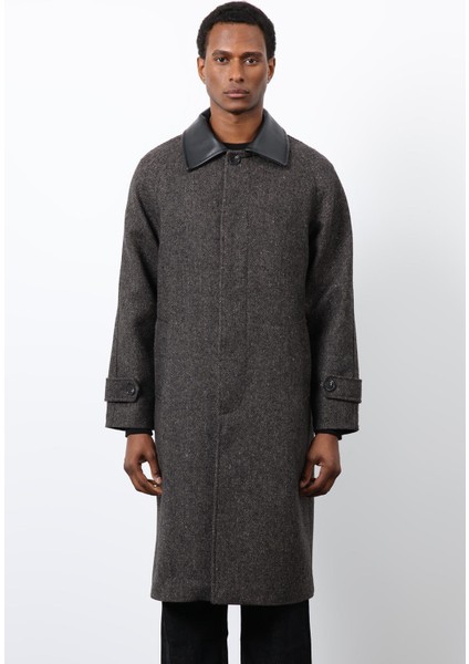 Kahve Kontrast Yaka Erkek Kaban fırsatları