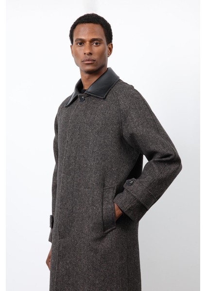 Kahve Kontrast Yaka Erkek Kaban indirimleri