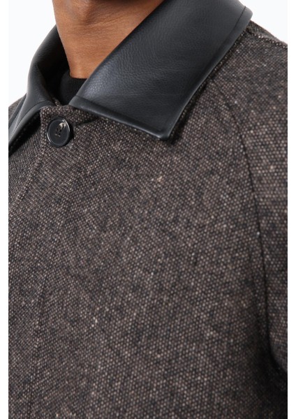 Kahve Kontrast Yaka Erkek Kaban