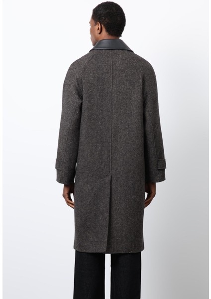 Kahve Kontrast Yaka Erkek Kaban