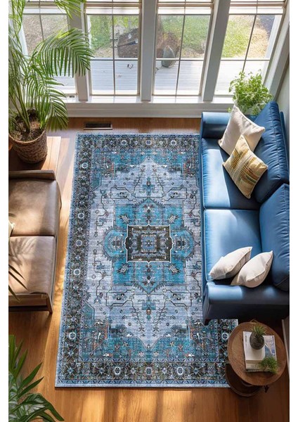 Mars 2251 Mavi Bordürlü Modern Yıkanabilen Dokuma Taban Dekoratif Halı fiyatları