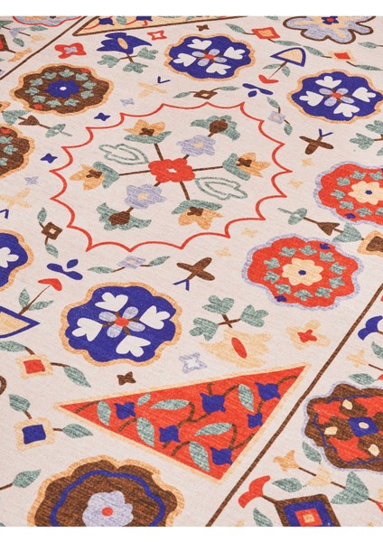 Mars 2035 Renkli Klasik Desenli Yıkanabilir Dokuma Taban Salon Halısı Koridor ve Mutfak Halısı indirimleri