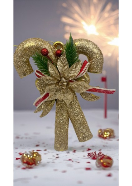 Parlak Gold Yılbaşı Çam Ağacı Süsü Baston Figür Seti 2'li fiyatları