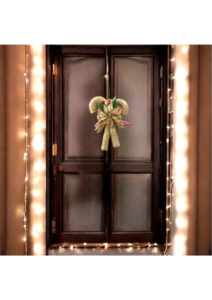 Parlak Gold Yılbaşı Çam Ağacı Süsü Baston Figür Seti 2'li modelleri