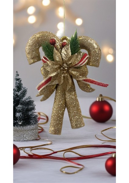 Parlak Gold Yılbaşı Çam Ağacı Süsü Baston Figür Seti 2'li indirimleri