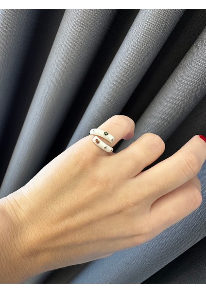 Çok Renkli Beyaz Sarmal Yüzük fiyatları