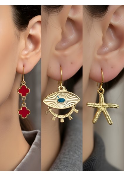 Trend Sembol Figürlü 3’lü Kadın Küpe Set